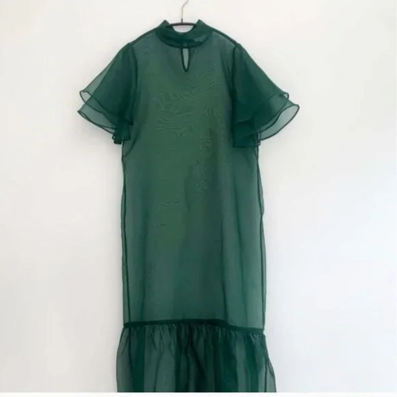 Kamperett Dark Green Barre Silk Dress NWT S - Picture 1 of 7